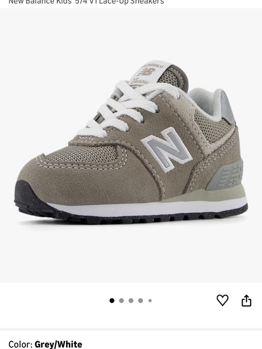 New Balance Kids Grey and White 574 Classic Lace-Up Sneakers